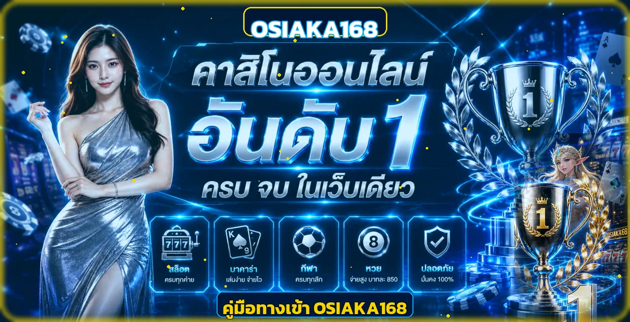 แบนเนอร์คู่มือทางเข้า OSIAKA168 โทนน้ำเงินทอง